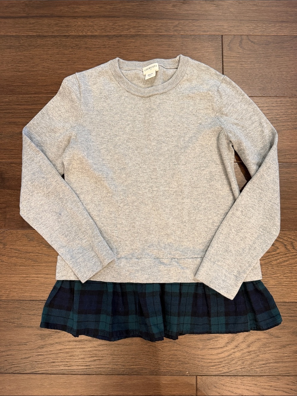 Crewcuts Gray Sweater - Navy & Green Plaid Pleated Hem Size Medium 8/9 - C12-065